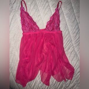 Victorias Secret Pink Sheer Lace Chiffon Babydoll Lingerie slip dress